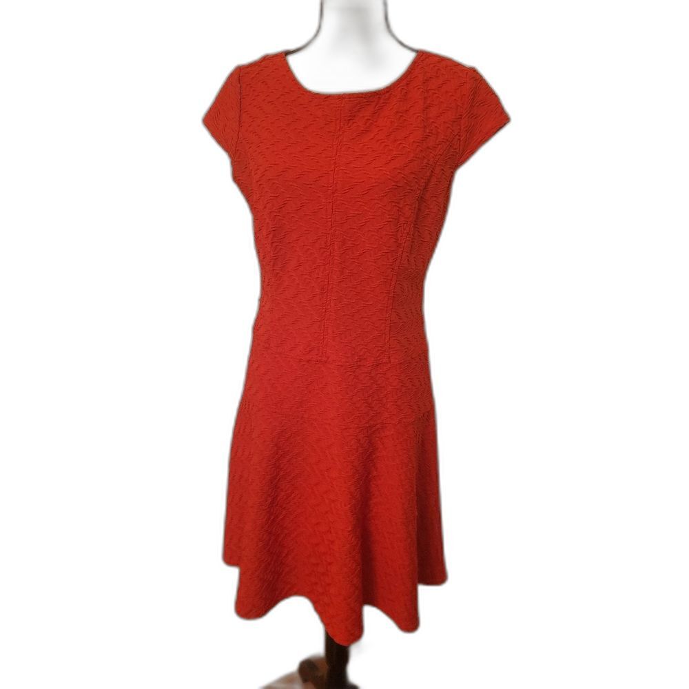 Sharagano orange fit and flare textured dress, size S